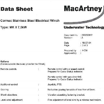 Others MacArtney Cormac MKII oceanographic Stainless Steel Electr. Winch 7.5 kW