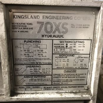 KINGSLAND 70XS 70 Ton Hydraulic Universal Ironworker. Manufactured 2001.