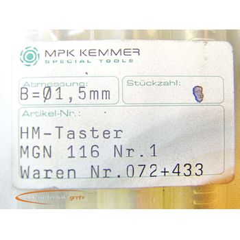 MPK Kemmer carbide probe MGN 116 Nr. 1 B = Ø1.5mm - unused! -