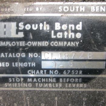 South Bend Cat No.CL187ZB 3.5'Bed 10"Swing Lathe W/5C Collet Pull Type Bar (#17165); South Bend Cat No.CL187ZB 3.5'Bed 10Swing Lathe W/5C Collet Pull Type Bar