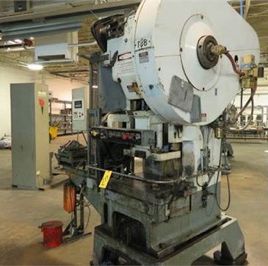 60 Ton,Minster#B1-60, flywheel gap press,3" str,12 SH,125-250 SPM vari-speed,’72,#9986
