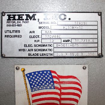 18" x 20Hem#H130HM-DC, horizontal bandsaw,72-400 FPM,hyd vise,clnt,1996,#10940