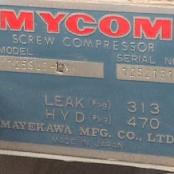 313 psig,Mycom#125SU-LX, 470 psig hydraulic, serial #1252131
