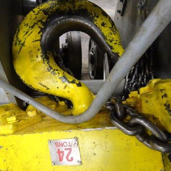 24 Ton,Chester#ELG-2400S, elec. chain hoist, 13’ lift, swivel hook, manual trolley