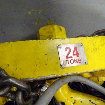 24 Ton,Chester#ELG-2400S, elec. chain hoist, 13’ lift, swivel hook, manual trolley