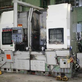 Okuma-Howa#ACT-2SP-V5, Fanuc 18T,(2) 15" 3-jaw,(2) 12-pos.turrets,(2) chip conv,1994