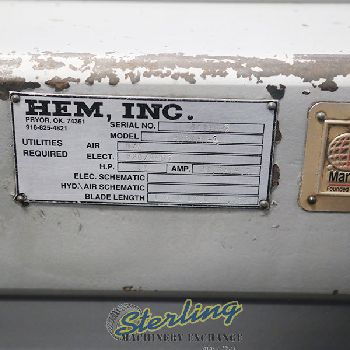 20" x 10Hem#H130HM, horizontal pivot head semi auto band saw, 1.5 x 17’ x.5 blade, hydraulic vise, #A5851