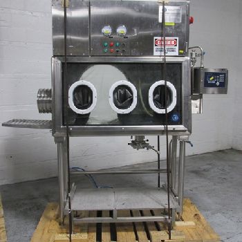 Applied Containment Eng’ g., Stainless Steel Isolator,57" W x 19 D x 32 H chamber,single side,3-glove ports,scale,9.5 pass thru,#48290