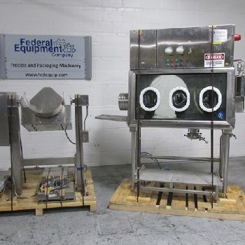 Applied Containment Eng’ g., Stainless Steel Isolator,57" W x 19 D x 32 H chamber,single side,3-glove ports,scale,9.5 pass thru,#48290