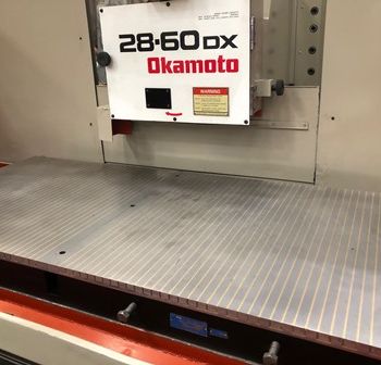 28" x 60Okamoto#DX, auto down feed,EMC,dresser,spark out,coolant/filtration sys,’95