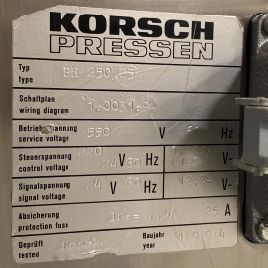 Korsch#PH250/25, rotary tablet press,25 sta,20 Kn pre compression,80 Kn main compression,16mm tablet diameter,1994,#3197-6