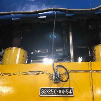 250 Ton,USI Clearing#S2-250-84-54, straight side press,12" stroke,30 SH,12 slide adj,30 windows,36 SPM,1984,#13974J