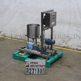 10 gal.GOEGeneral Oil Equipment, 316 Stainless Steel single wall mixing tank and Waukesha pump system, 15-1/2" diameter x 16 straight wall