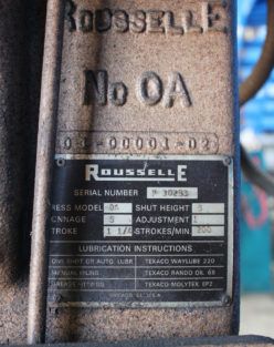 5 Ton,Rousselle#0A, OBI punch press, 1-1/4" stroke, 5 SH, 3-1/2 throat, 200 SPM, 3/4 HP, #6224