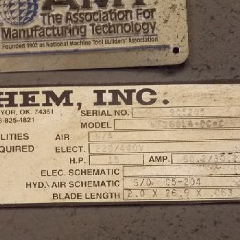 30" x 25HEMWF160LA-DC-C. 2005. 15hp. 460v. 2 blade. Full automatic. (3) 42 tables. (4)vises. EXCELLENT!