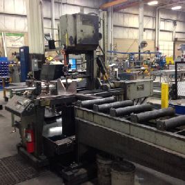 16" x 22Hem#V100LM-2, vertical mitre cutting band saw, 15’ x 1.25 blade, 5 HP, 45°tilt, coolant