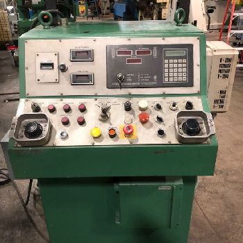 45 Ton,Minster#5, OBI press,3.5" stroke,12.5 SH,2.5 powered ram adj.,14 x 18 bed,0-120 SPM,air clutch & brake,2004,#13563J