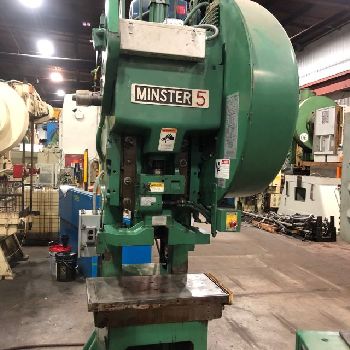 45 Ton,Minster#5, OBI press,3.5" stroke,12.5 SH,2.5 powered ram adj.,14 x 18 bed,0-120 SPM,air clutch & brake,2004,#13563J
