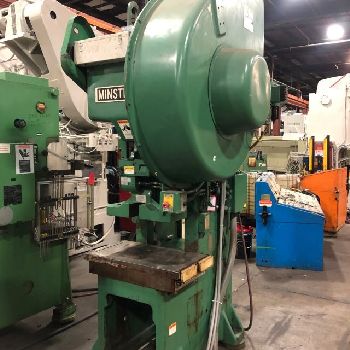 45 Ton,Minster#5, OBI press,3.5" stroke,12.5 SH,2.5 powered ram adj.,14 x 18 bed,0-120 SPM,air clutch & brake,2004,#13563J