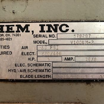 18" x 22Hem#V100LM-2, tilt frame vertical band saw, 1997