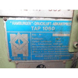 B10880 Hamburger compressed air press brake Abkante Biegemaschine used