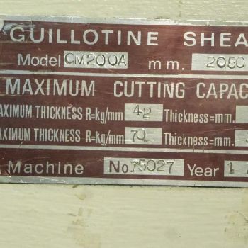 C M200A 2000mm x 4mm Mechanical Guillotine/Shear