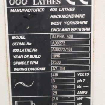 HARRISON Alpha 400 400mm x 1250mm CNC Lathe. With Fanuc GE Control