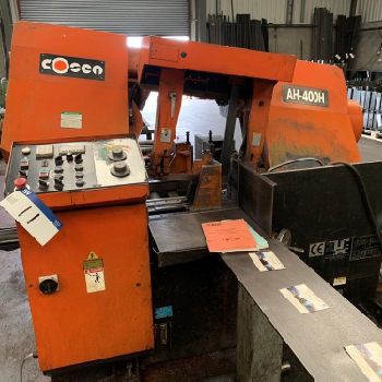 COSEN AH-400H 400mm Horizontal Bandsaw. Manufactured 2006. With Roller Feed Conveyor