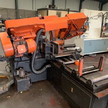 COSEN AH-400H 400mm Horizontal Bandsaw. Manufactured 2006. With Roller Feed Conveyor