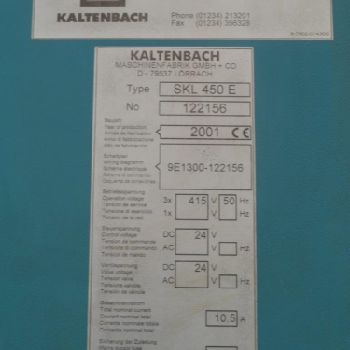 KALTENBACH SKL450E 450mm Non Ferrous Upstroking Coldsaw. Manufactured 2001