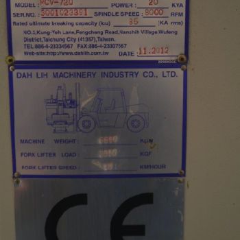 DAHLIH MCV 720 3 axis Vertical Machining Centre. Manufactured 2012. Fanuc OI MD Control.