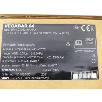 Vega BR64.CXGG2KHAMAX VEGABAR 64 Pressure Transmitter & gt; unused! & Lt;