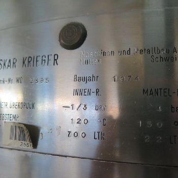 Stainless steel tank 700 liters double-envelope