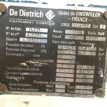 De dietrich glass-lined stirred reactor 268l