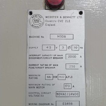 WEBSTER &amp; BENNETT TITAN 1450 SC Table type boring machine CNC