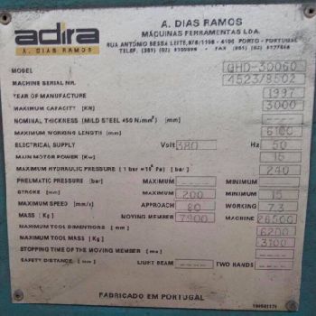 Adira GHD-30060 Press brake