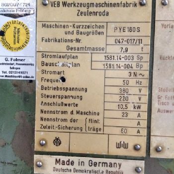 Hydraulic - two-column press WMW- MAGDEBURG PYE 160 S