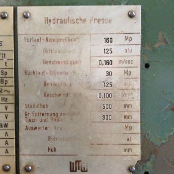 Hydraulic - two-column press WMW- MAGDEBURG PYE 160 S
