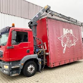 MAN TGM 12.250 4x2 LL with crane HMF 1110-K3, glass / window transporter, Edscha, radio