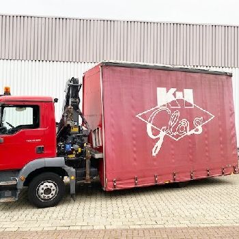 MAN TGM 12.250 4x2 LL with crane HMF 1110-K3, glass / window transporter, Edscha, radio