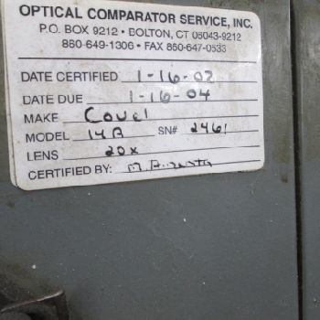 Covel Model 14A 14" Screen 110V 1Ph Optical Comparator W/13 X 6 Table &amp; 20X Lens (#15891); Covel 14 Screen 110V 1Ph Optical Comparator W/13 X 6 Table &amp; 20X Lens