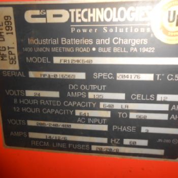 Ferro Five Series FR12HK640 24 Volt Battery Charger, 208/240/480, 135 amps (#13768); Ferro Five Series FR12HK640 24 Volt Battery Charger, 208/240/480, Good Condition