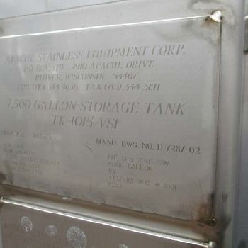 1 - Apache 7,500 Gallon Stainless Storage Tank