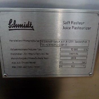 -Schmidt pasteurizer for juices, nektar and fruit drinks-Ref.: MEM1908