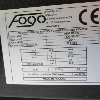 PERKINS STAMFORD 80 kVA Emergency generator - G17080814