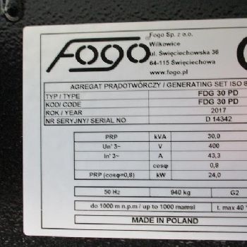 PERKINS STAMFORD 30 kVA Emergency generator - G17080805