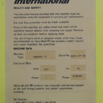 Wheelabrator Vacublast, Ventus 72S Industrial Shot Blast Cabinet