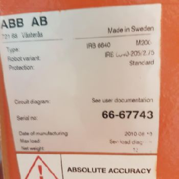 ABB IRB 6640 IRC5 very few hours, year 2010