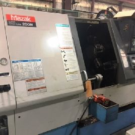 Mazak#SQT-200M, 20.6" swing,8 chuck, Mazatrol Fusion 640T,11.8 turning diameter,2 bar,22.63 centers,live milling,parts catcher,1998