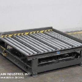 Alba, pallet transfer conveyor, 52" wide x 60 long roller bed, 3-pnuematic lift cross direction chain conveyors